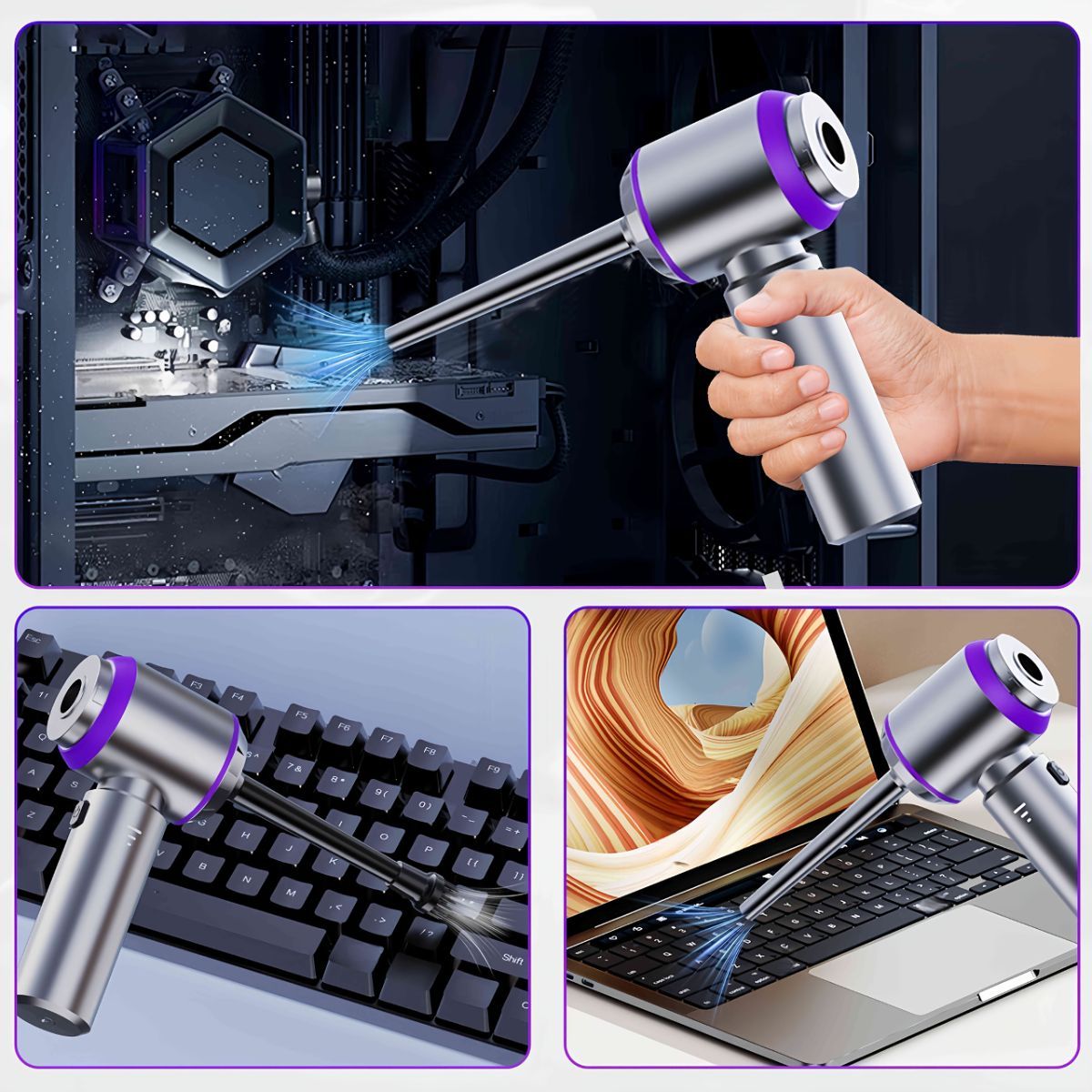 Gray handheld wireless vacuum cleaner with brush attachment and extension wand