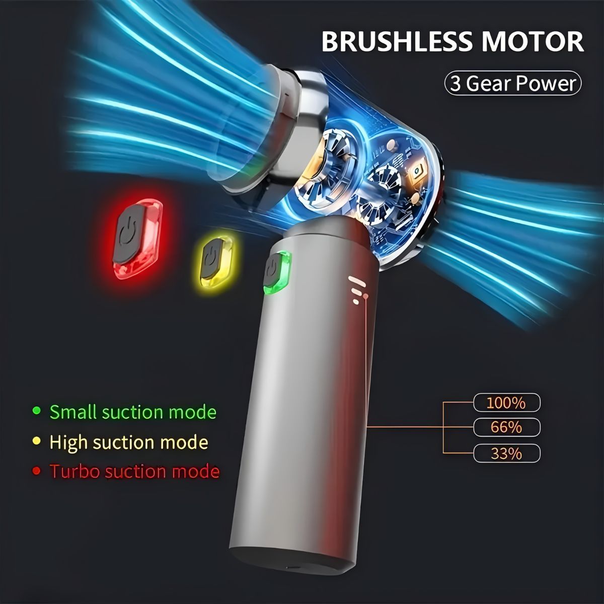 Gray handheld wireless vacuum cleaner with brush attachment and extension wand