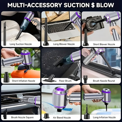 Gray handheld wireless vacuum cleaner with brush attachment and extension wand