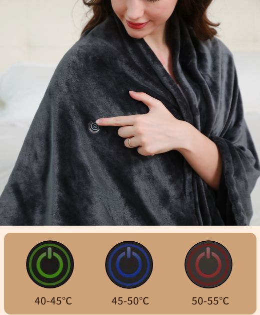 Portable USB heated throw blanket spread over a chair