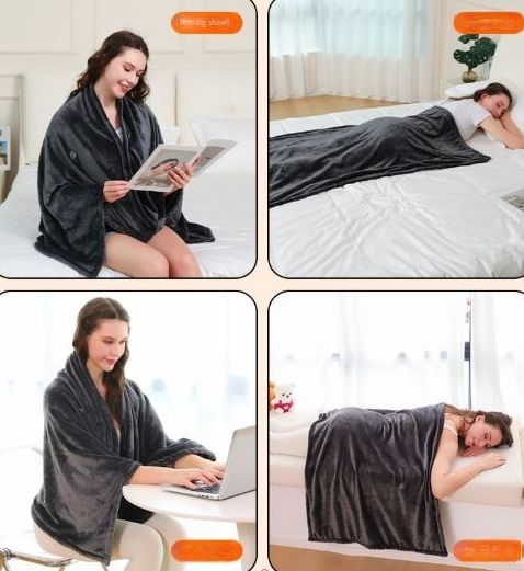 Portable USB heated throw blanket spread over a chair