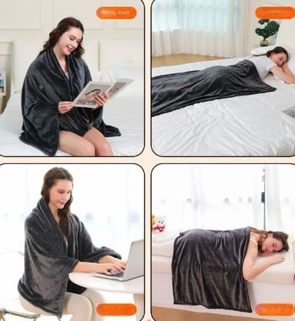 Portable USB heated throw blanket spread over a chair