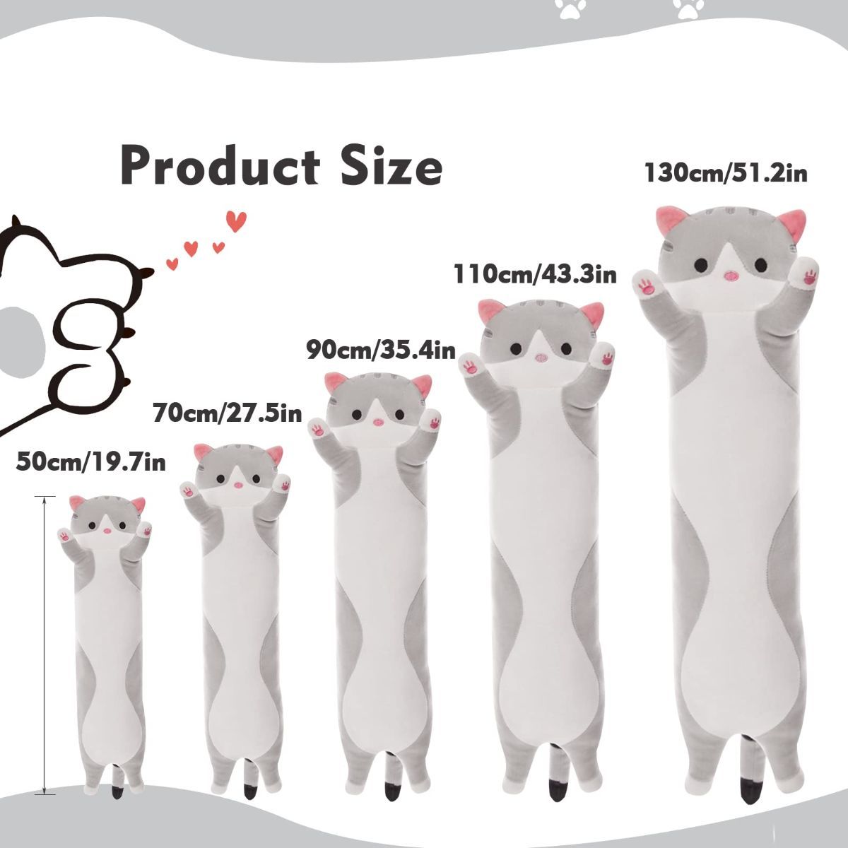 Pink long cat plush pillow with a soft plush look and cat-themed shape