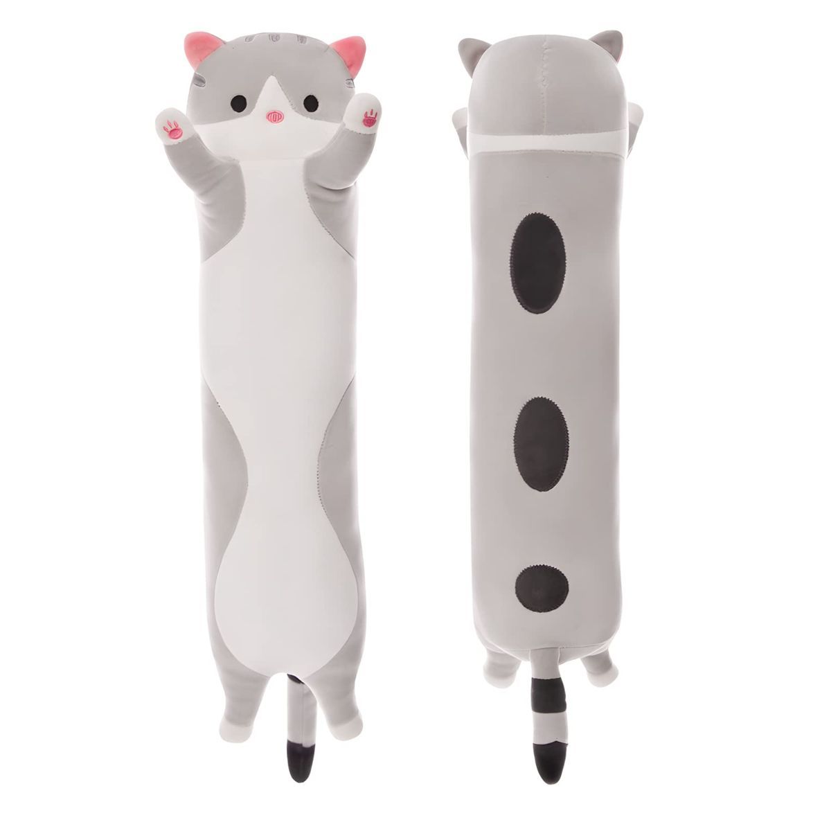 Pink long cat plush pillow with a soft plush look and cat-themed shape