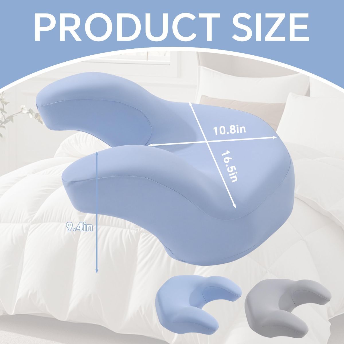 Blue memory foam back sleeping pillow with contoured shape and washable covers
