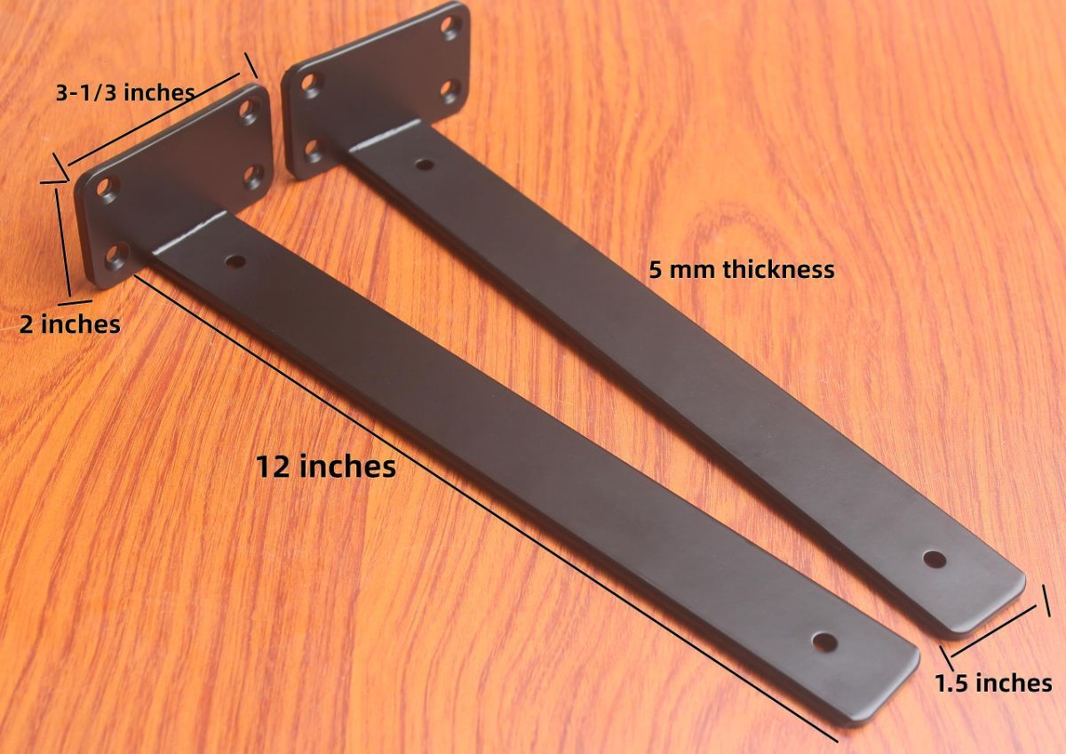 Black hidden L shelf bracket for floating shelves with screws included