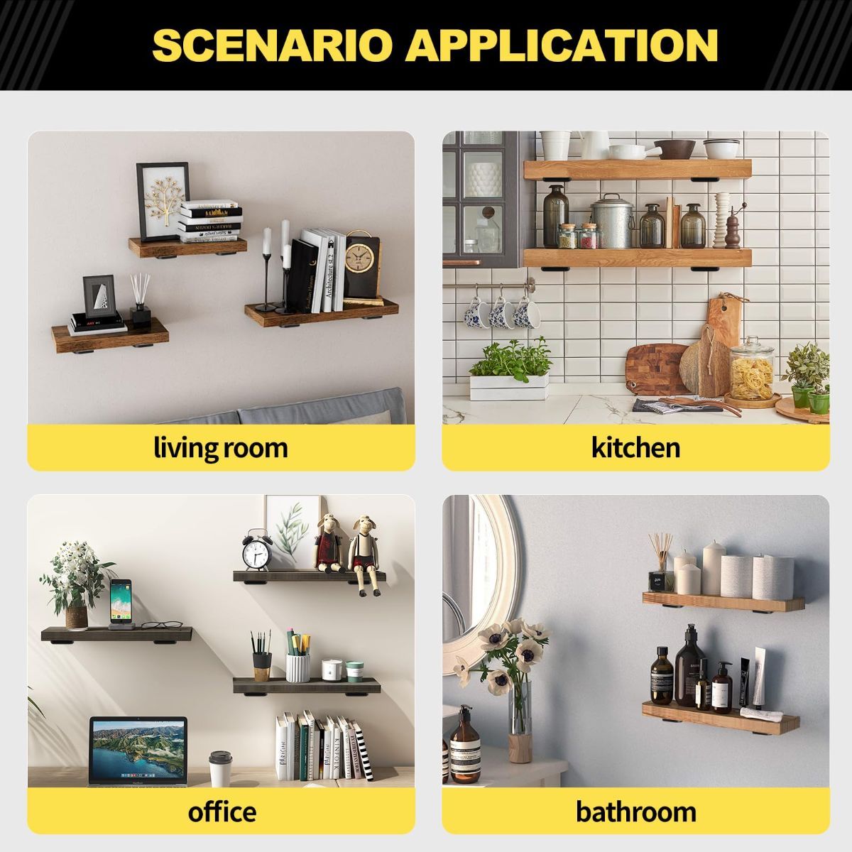 Black hidden L shelf bracket for floating shelves with screws included