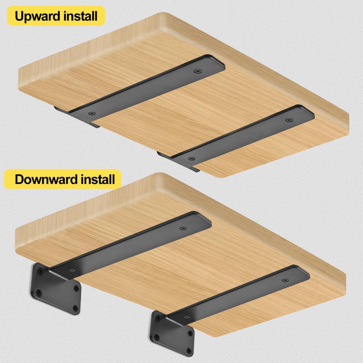 Black hidden L shelf bracket for floating shelves with screws included