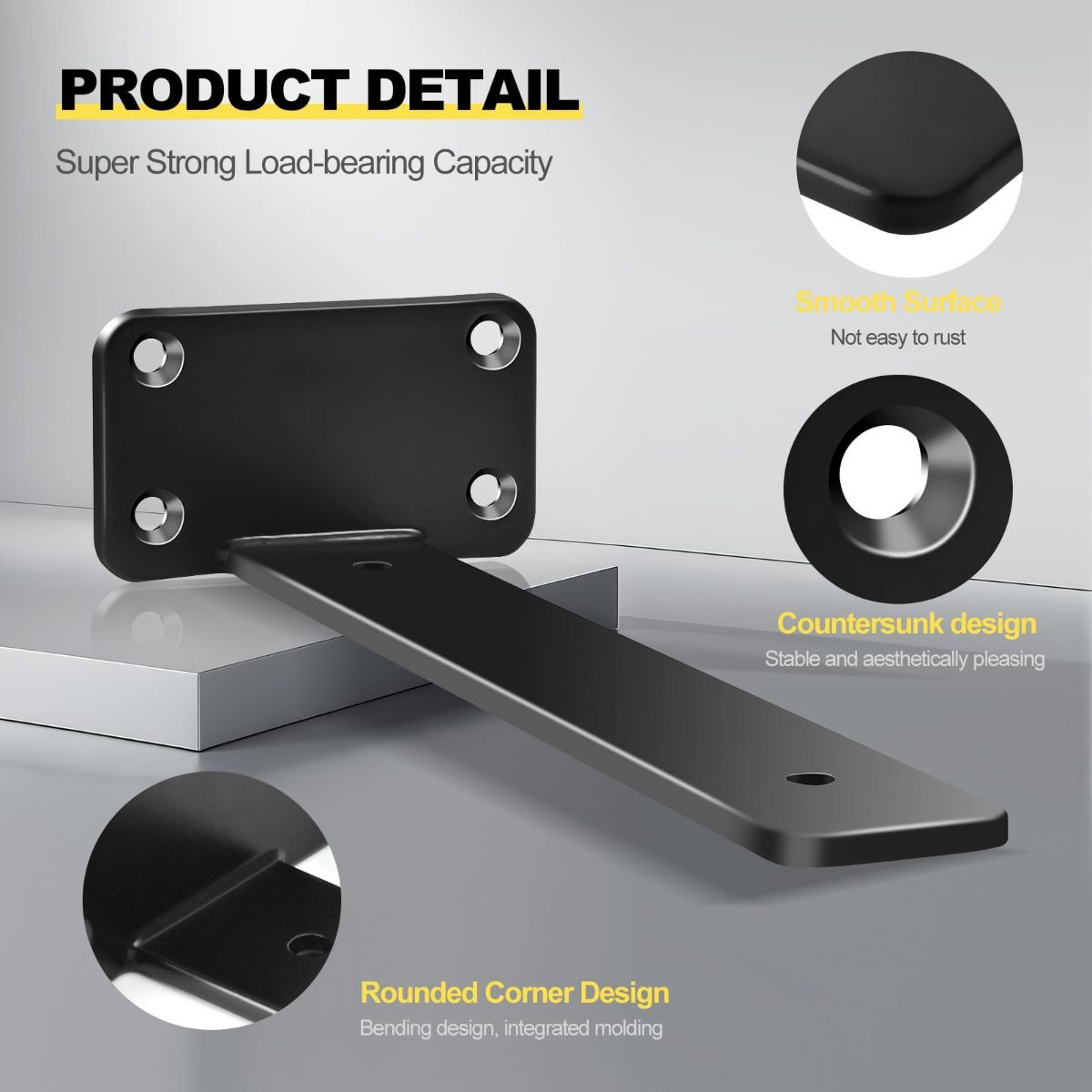 Black hidden L shelf bracket for floating shelves with screws included
