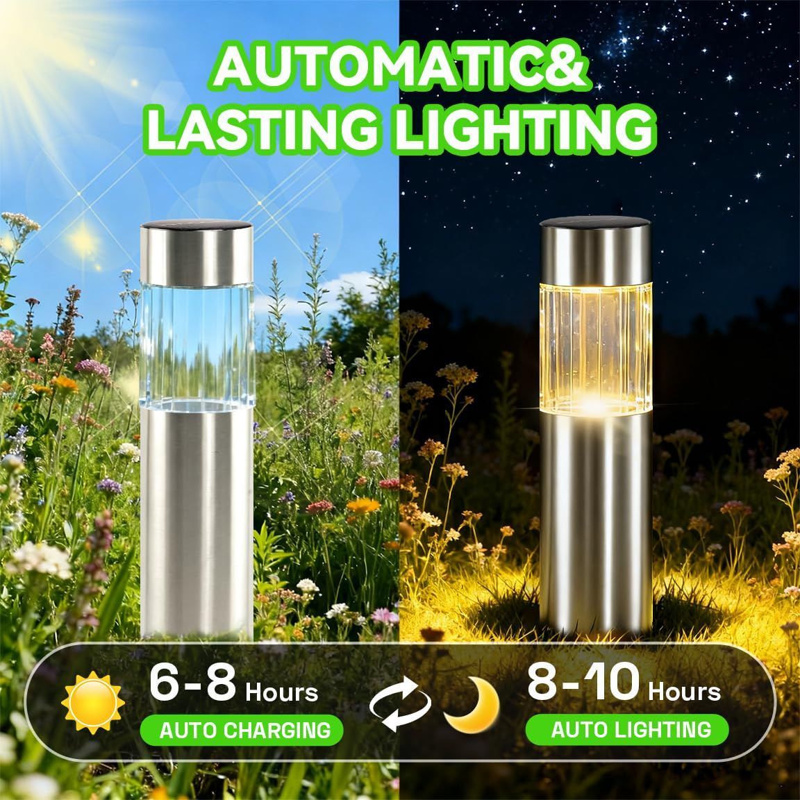 Four black solar stainless steel pathway lights for outdoor garden use