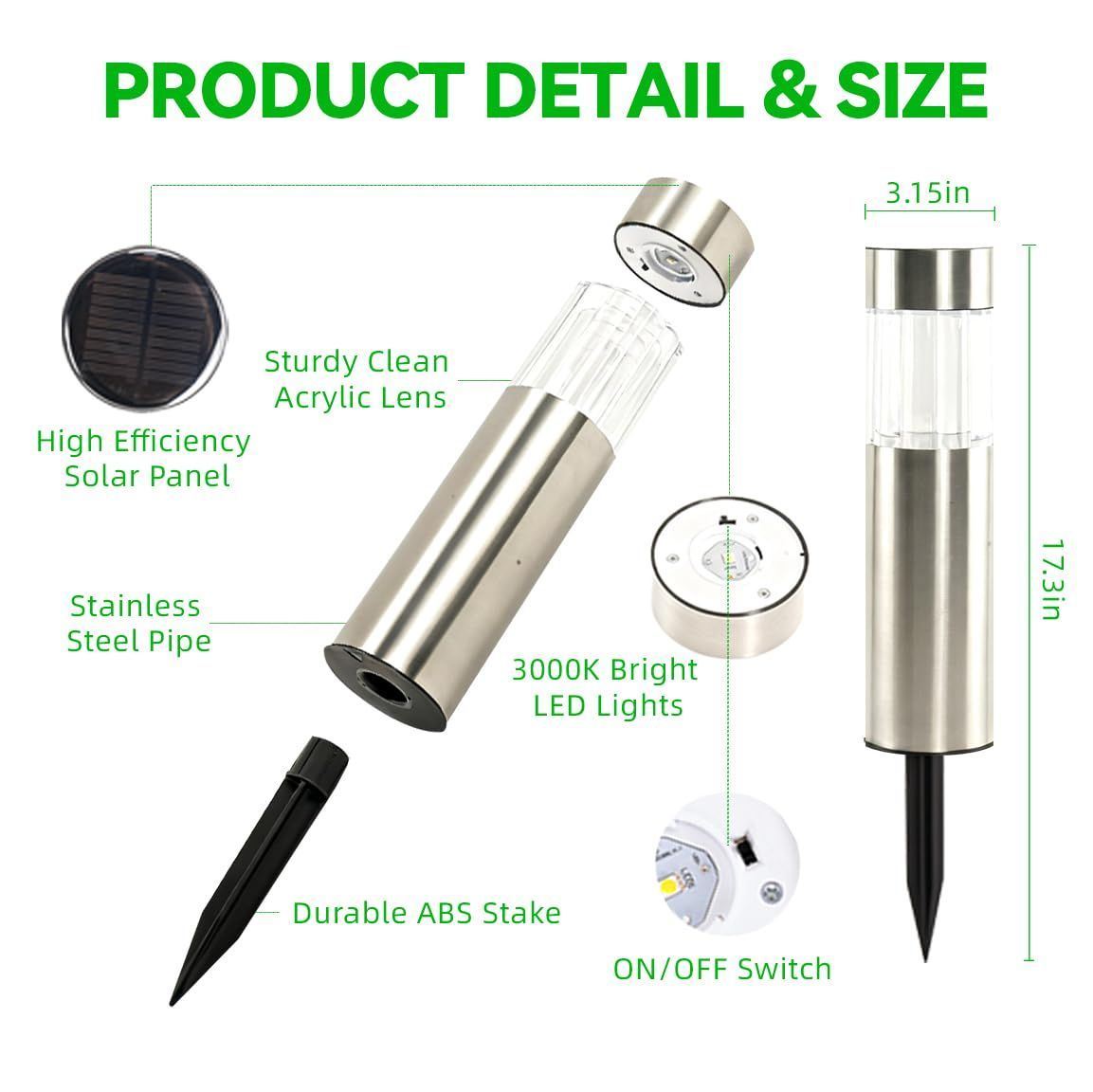Four black solar stainless steel pathway lights for outdoor garden use
