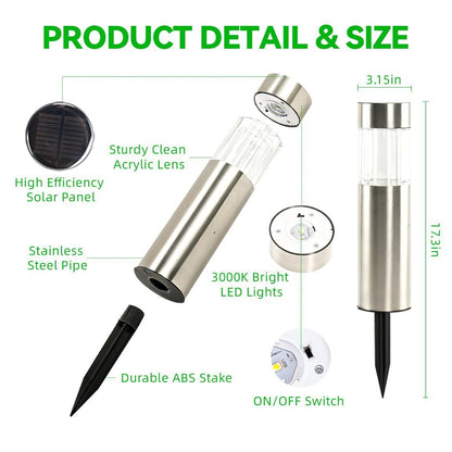 Four black solar stainless steel pathway lights for outdoor garden use