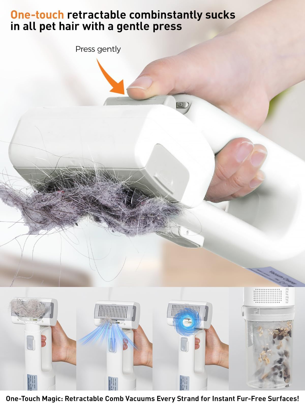 Pet grooming vacuum with slicker brush attachment being used on a dog
