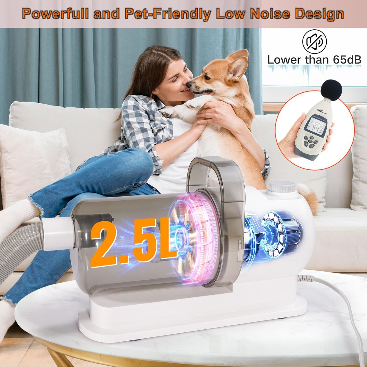 Pet grooming vacuum set with scissors, brush and comb attachments