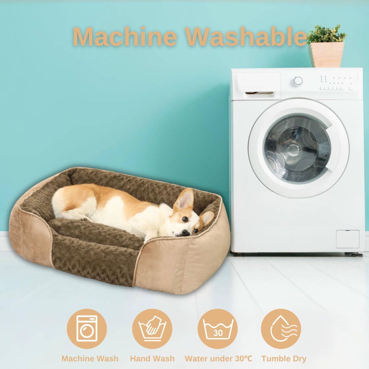 Dark gray washable orthopedic pet bed with raised pillow edges and removable sleeping mat