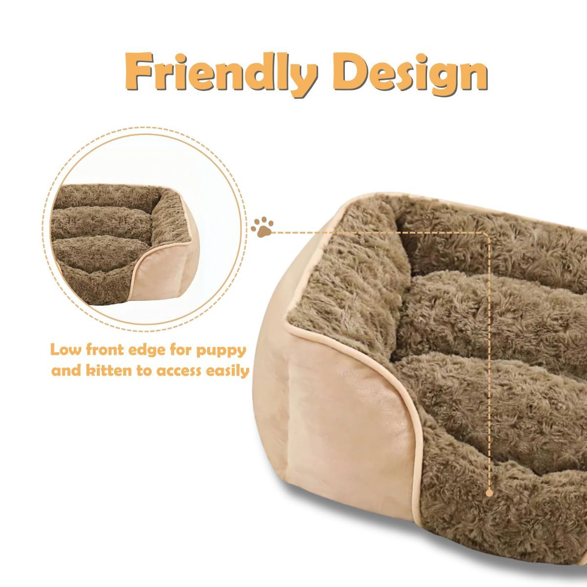 Dark gray washable orthopedic pet bed with raised pillow edges and removable sleeping mat