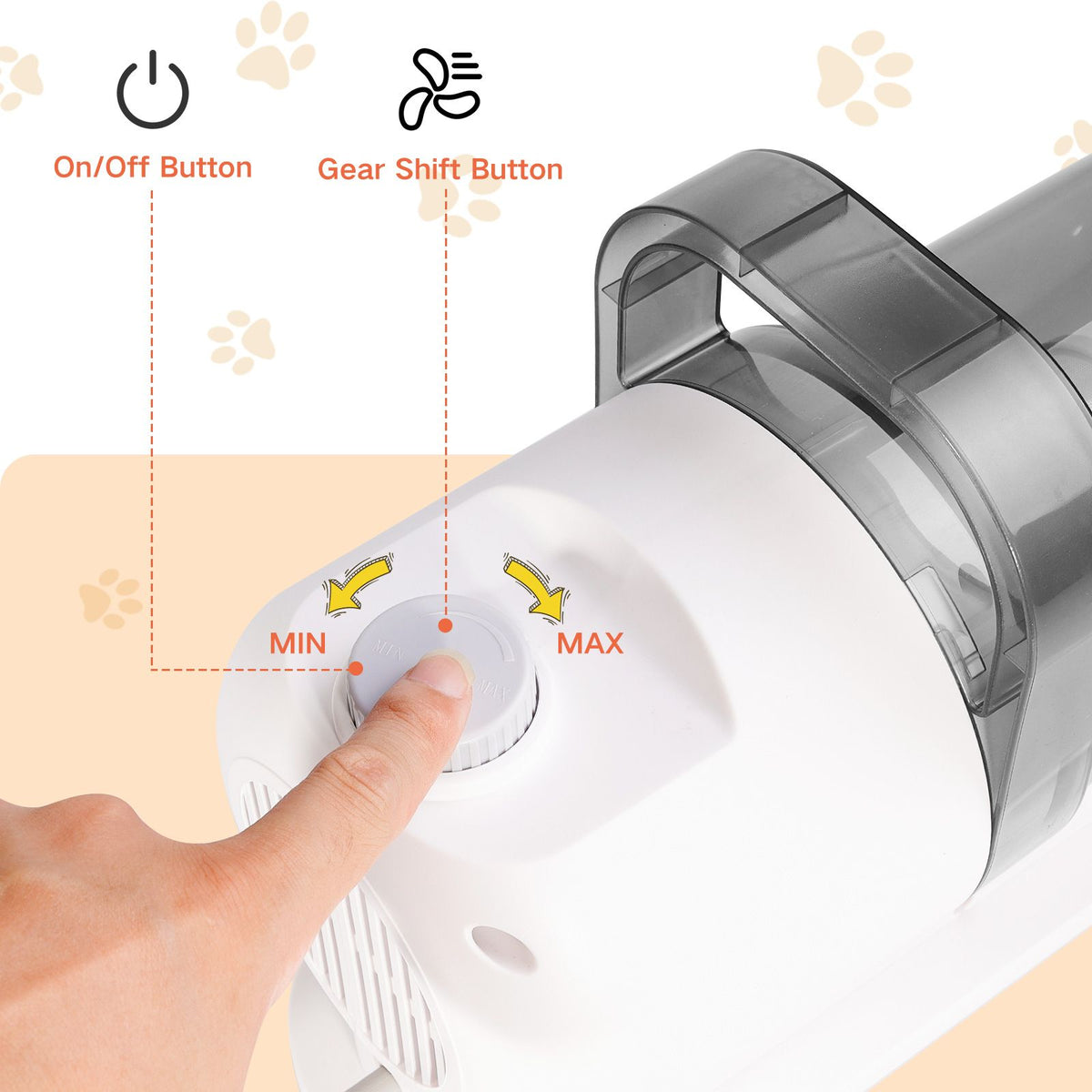 Grey pet grooming vacuum kit with electric clipper, brush attachments and hose