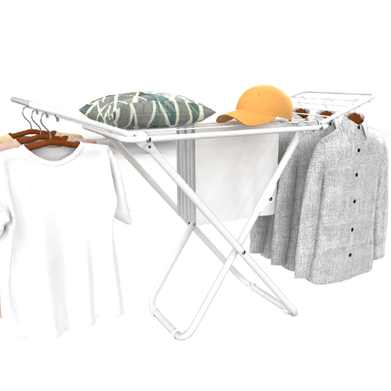 White iron folding drying rack with multiple bars and triangle support