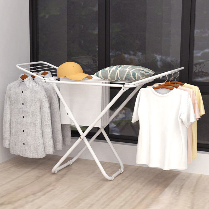 White iron folding drying rack with multiple bars and triangle support