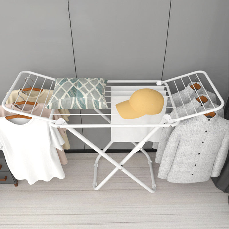White iron folding drying rack with multiple bars and triangle support