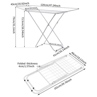 White iron folding drying rack with multiple bars and triangle support