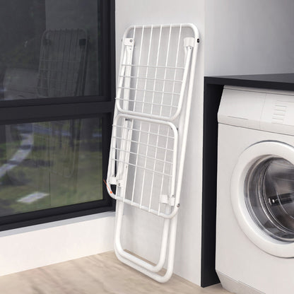 White iron folding drying rack with multiple bars and triangle support
