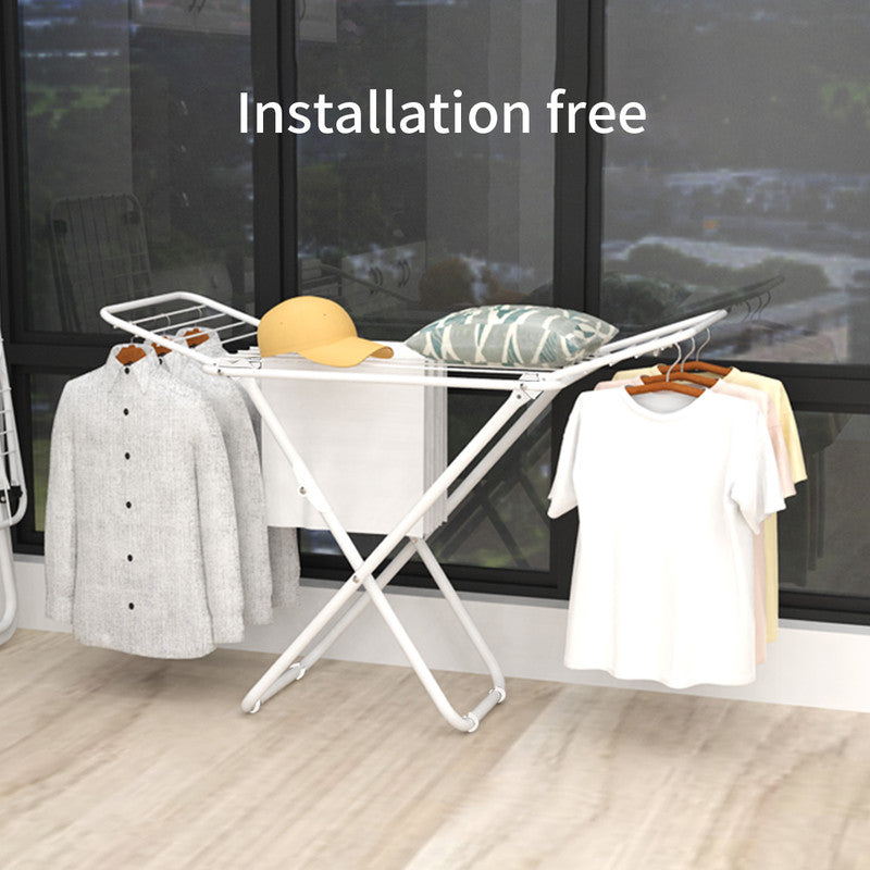 White iron folding drying rack with multiple bars and triangle support