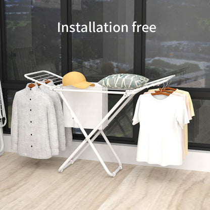 White iron folding drying rack with multiple bars and triangle support