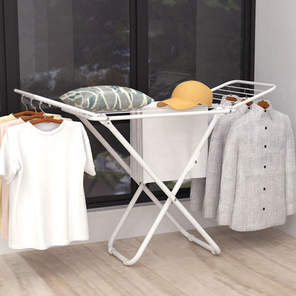 White iron folding drying rack with multiple bars and triangle support