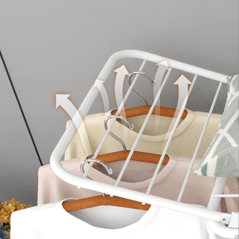 White iron folding drying rack with multiple bars and triangle support