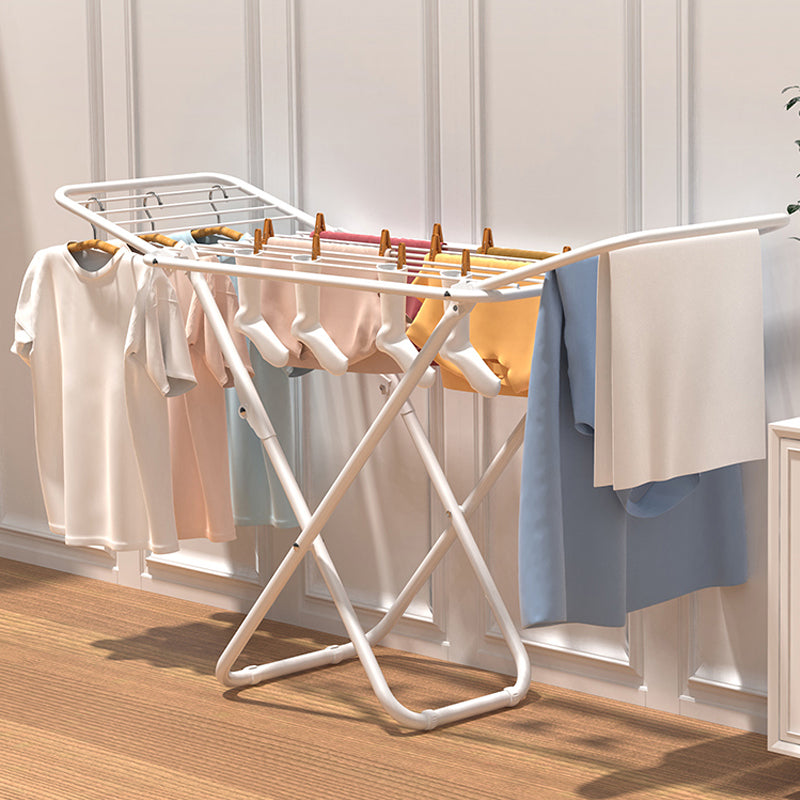 White folding drying rack with multiple horizontal bars and triangle frame