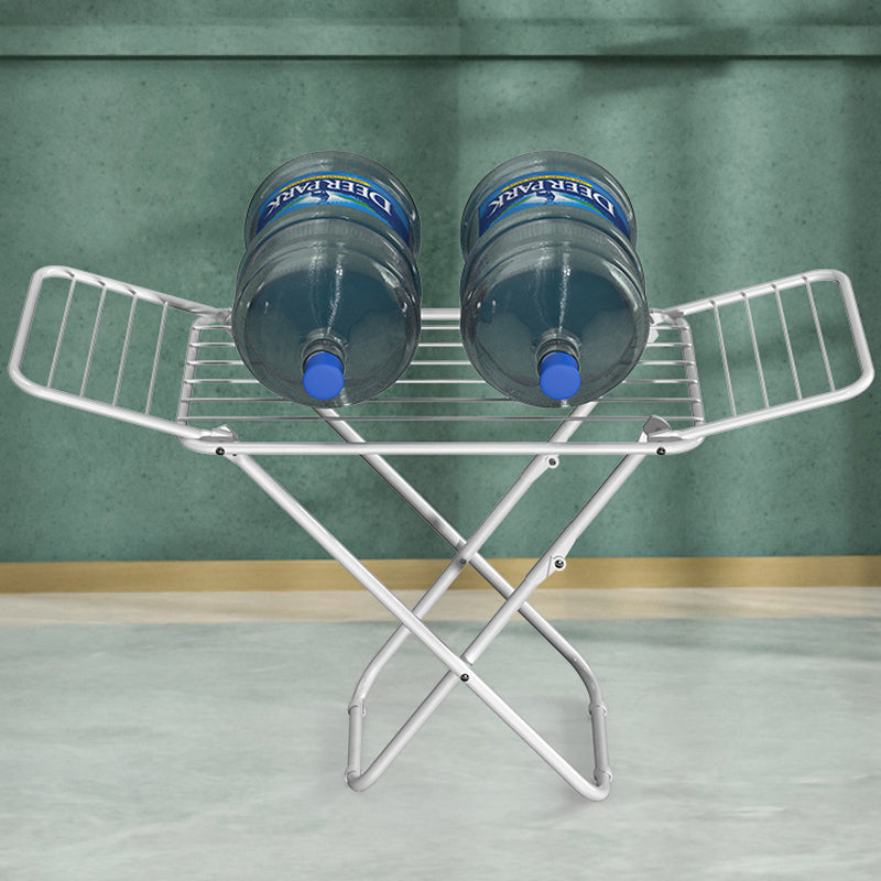 White folding drying rack with multiple horizontal bars and triangle frame