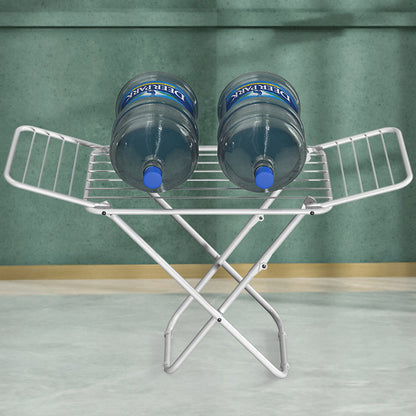 White folding drying rack with multiple horizontal bars and triangle frame