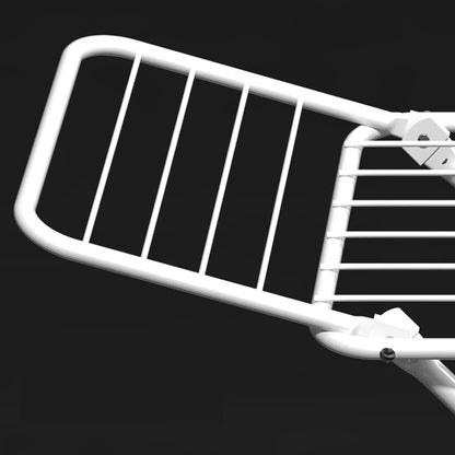 White folding drying rack with multiple horizontal bars and triangle frame