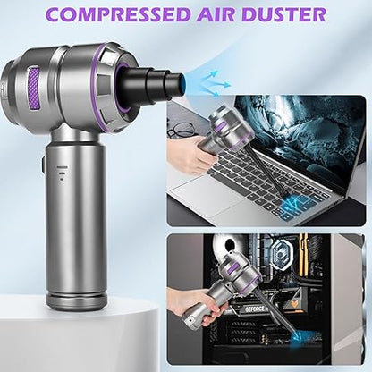 Purple rechargeable handheld vacuum cleaner with accessories and zipper case