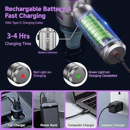 Purple rechargeable handheld vacuum cleaner with accessories and zipper case