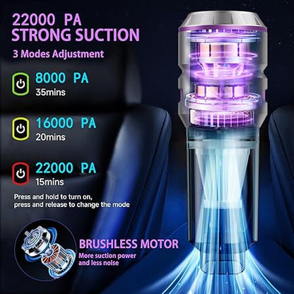 Purple rechargeable handheld vacuum cleaner with accessories and zipper case