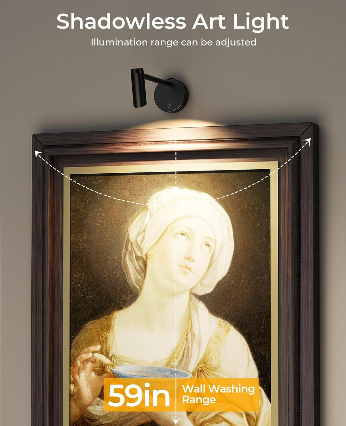 Battery operated picture light with remote control and slim wall-mounted design