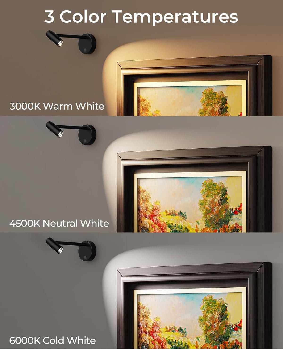 Battery operated picture light with remote control and slim wall-mounted design