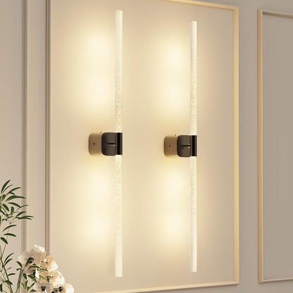Black rechargeable wall sconce with crystal cylinder and wall mount