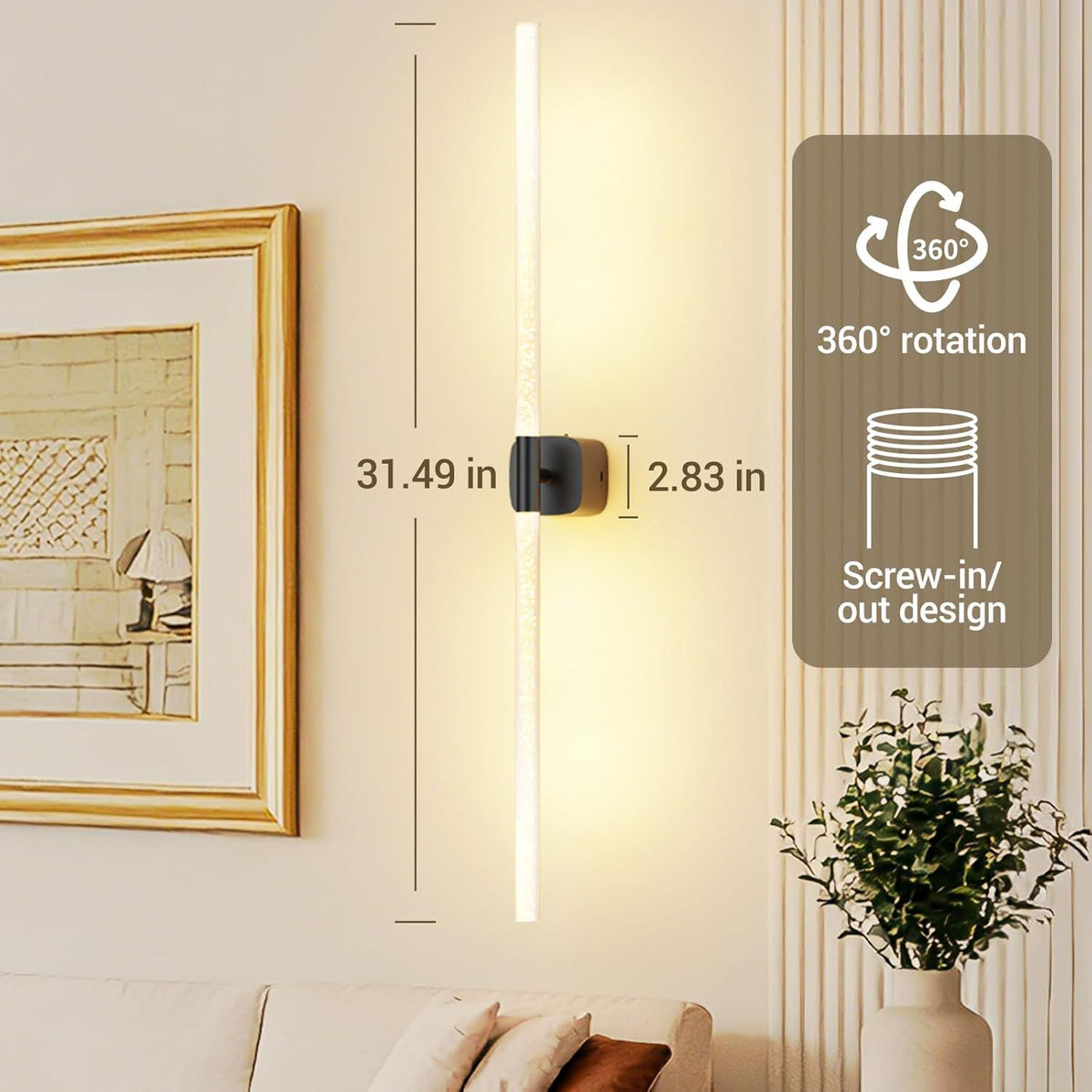 Black rechargeable wall sconce with crystal cylinder and wall mount