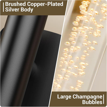 Black rechargeable wall sconce with crystal cylinder and wall mount