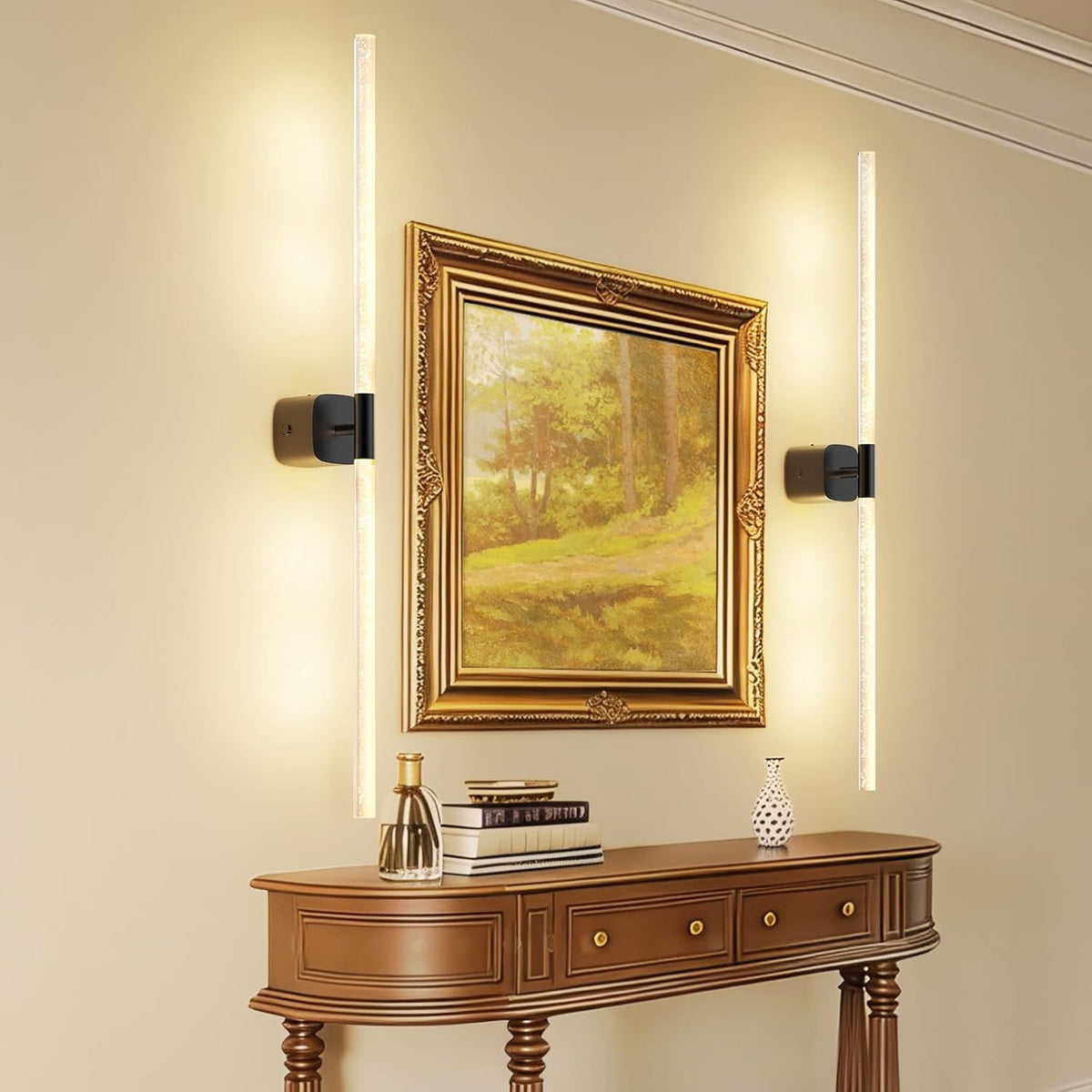 Black rechargeable wall sconce with crystal cylinder and wall mount