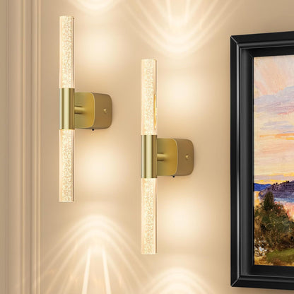 Brushed gold rechargeable wall sconce set of 2 with crystal detail