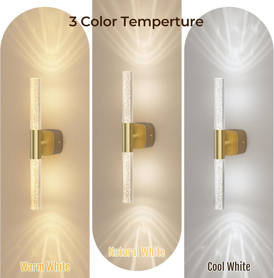 Brushed gold rechargeable wall sconce set of 2 with crystal detail
