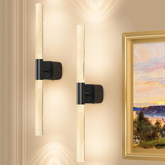 Set of two black rechargeable crystal wall sconces with remote control