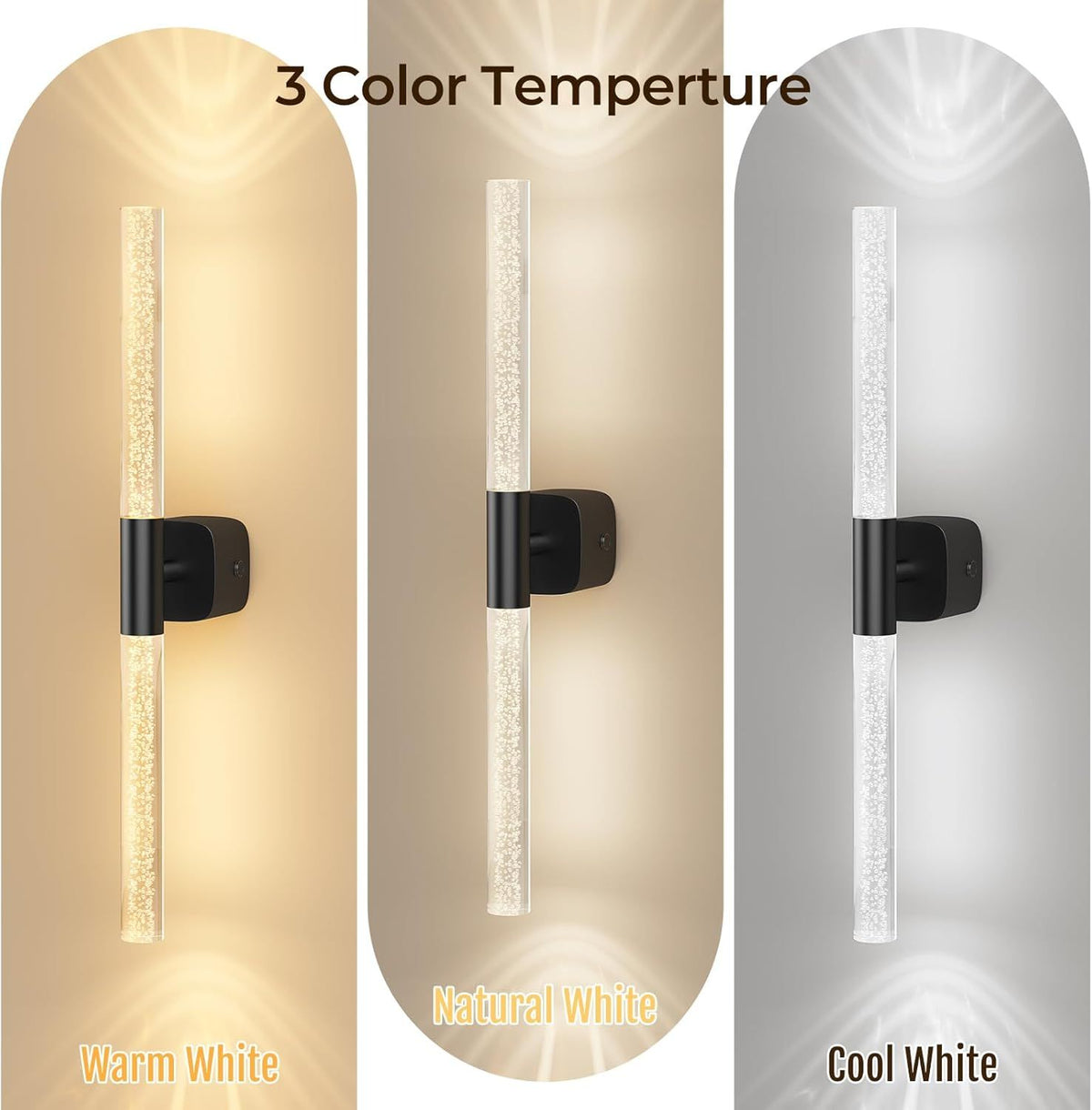Set of two black rechargeable crystal wall sconces with remote control