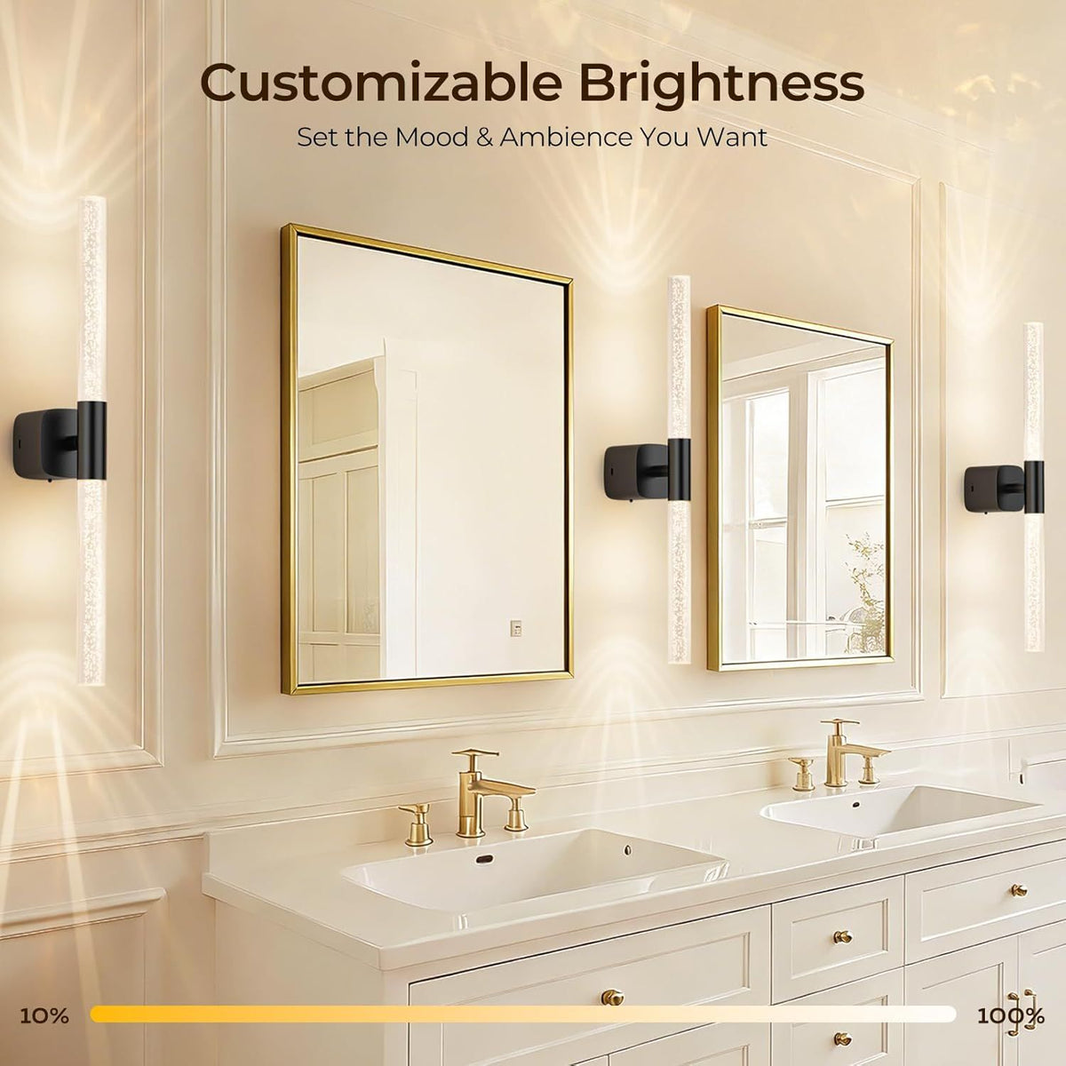 Set of two black rechargeable crystal wall sconces with remote control