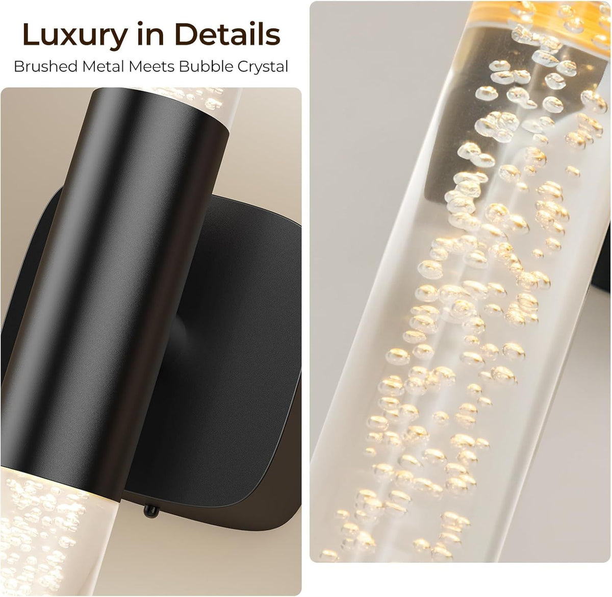 Set of two black rechargeable crystal wall sconces with remote control