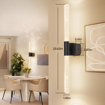 Set of two black rechargeable crystal wall sconces with remote control